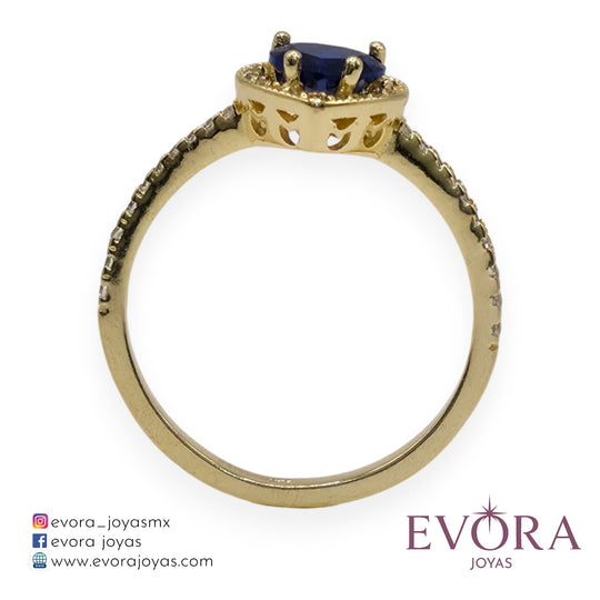 Anillo Corazon Ziconia Azul de Oro 10k