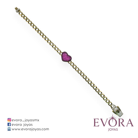 Pulsera Corazon de zirconia rojo Oro 10k