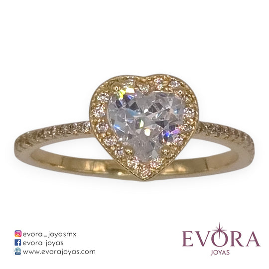 Anillo Corazon Zirconia blanco de Oro 10k