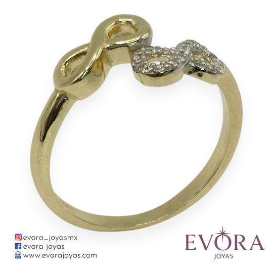 Anillo Infinito Doble Zirconia de Oro 10k