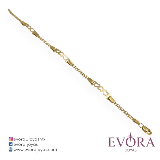 Pulsera Figaro Corazones de Oro 10k