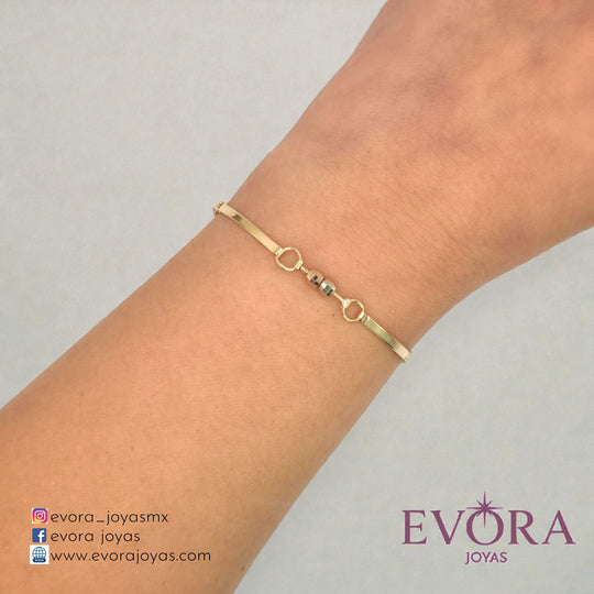 Pulsera Figaro Bolitas de Oro 10k