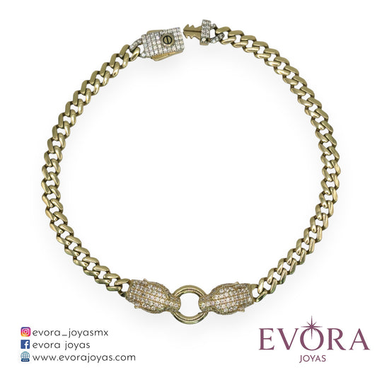 Pulsera Pantera Cabeza de Zirconias de Oro 10k