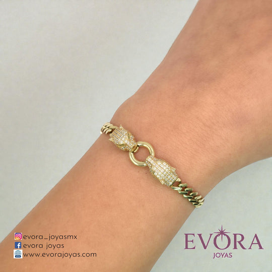 Pulsera Pantera Cabeza de Zirconias de Oro 10k