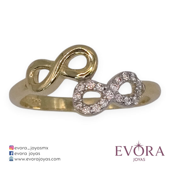 Anillo Infinito Doble Zirconia de Oro 10k