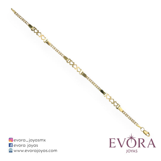 Pulsera Figaro Corazones de Oro 10k