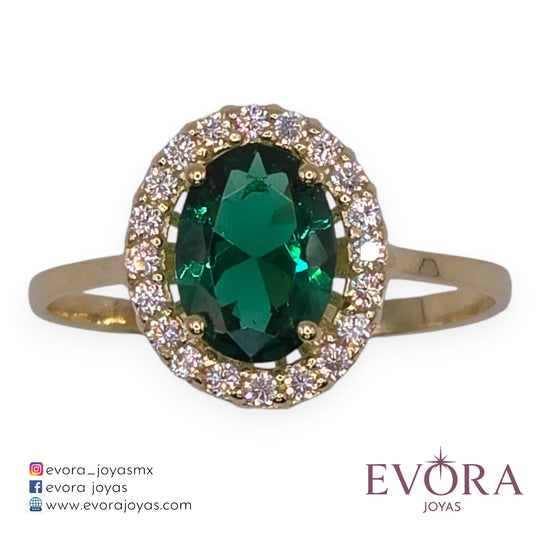 Anillo Ovalo de Ziconia Verde de Oro 10k
