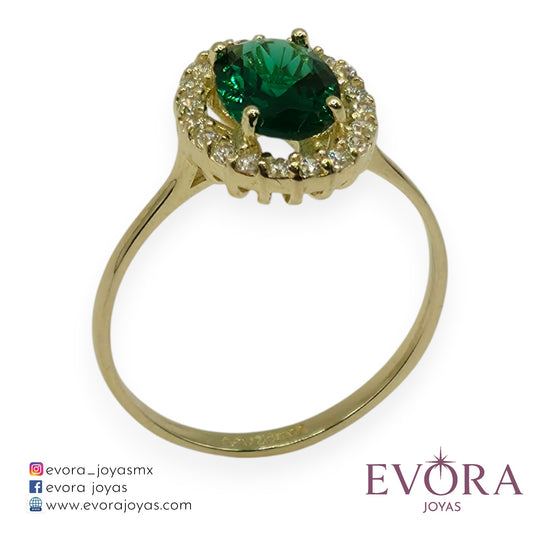 Anillo Ovalo de Ziconia Verde de Oro 10k