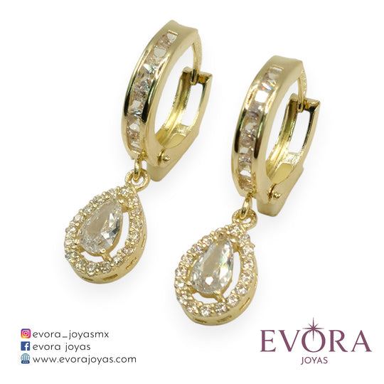 Aretes Huggies con Zirconia Gotitas Colores de Oro 10k