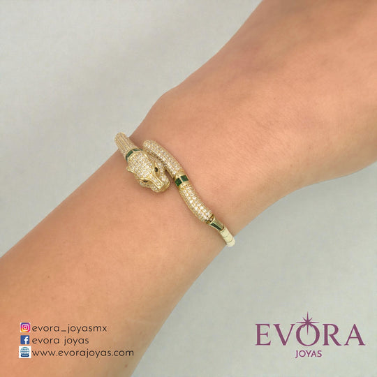 Pulsera Pantera Zirconias Verde de Oro 10k