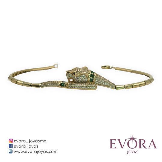 Pulsera Pantera Zirconias Verde de Oro 10k