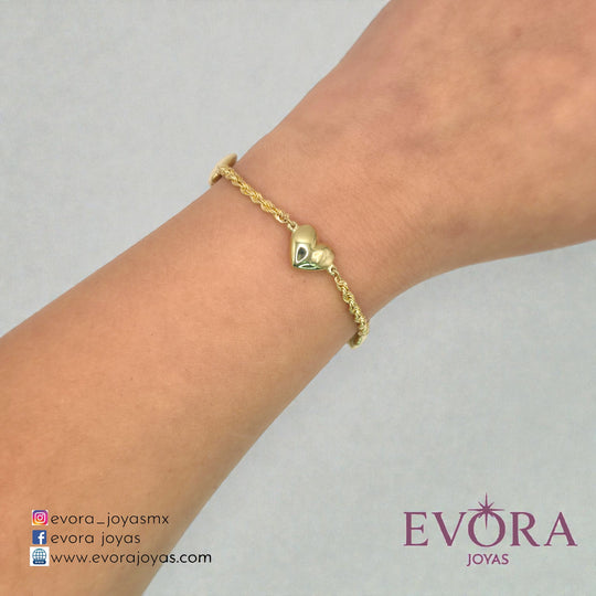 Pulsera 3 Corazones Trenzas de Oro 10k