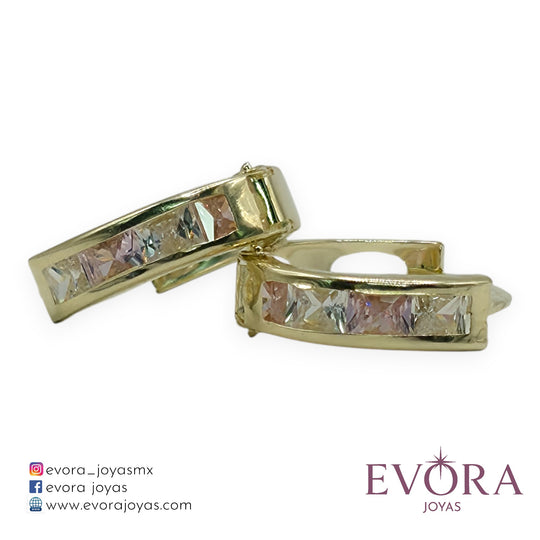 Aretes Huggies con Zirconia Colores de Oro 10k