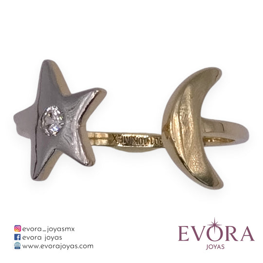 Anillo Estrella y Luna de Oro 10k