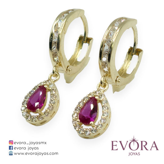 Aretes Huggies con Zirconia Gotitas Colores de Oro 10k