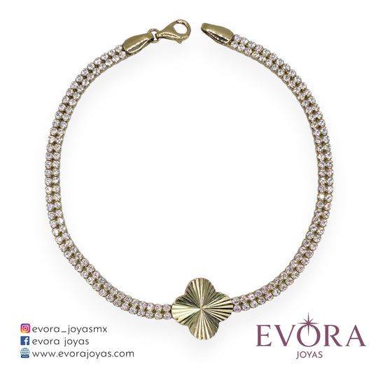 Pulsera Trebol de Zirconias en Oro 10k