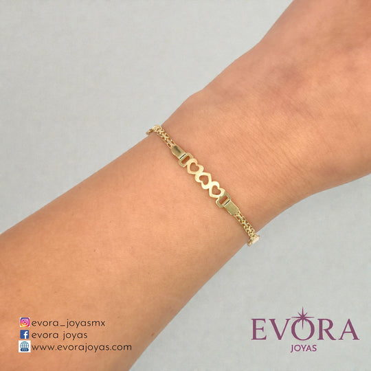 Pulsera Figaro Corazones de Oro 10k