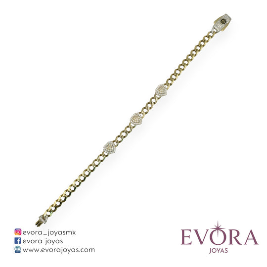 Pulsera 3 Corazones Zirconias de Oro 10k