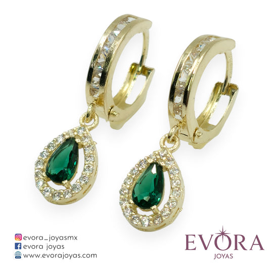 Aretes Huggies con Zirconia Gotitas Colores de Oro 10k